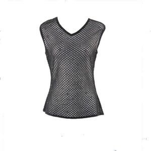St John M Black Sheer Diamond Knitted Mesh Rhinestone Detail Top
